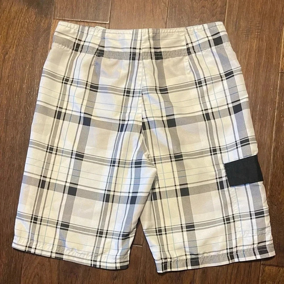 Carbon Plaid Cargo Swim Board Shorts Pockets Y2K - Picture 2 of 10